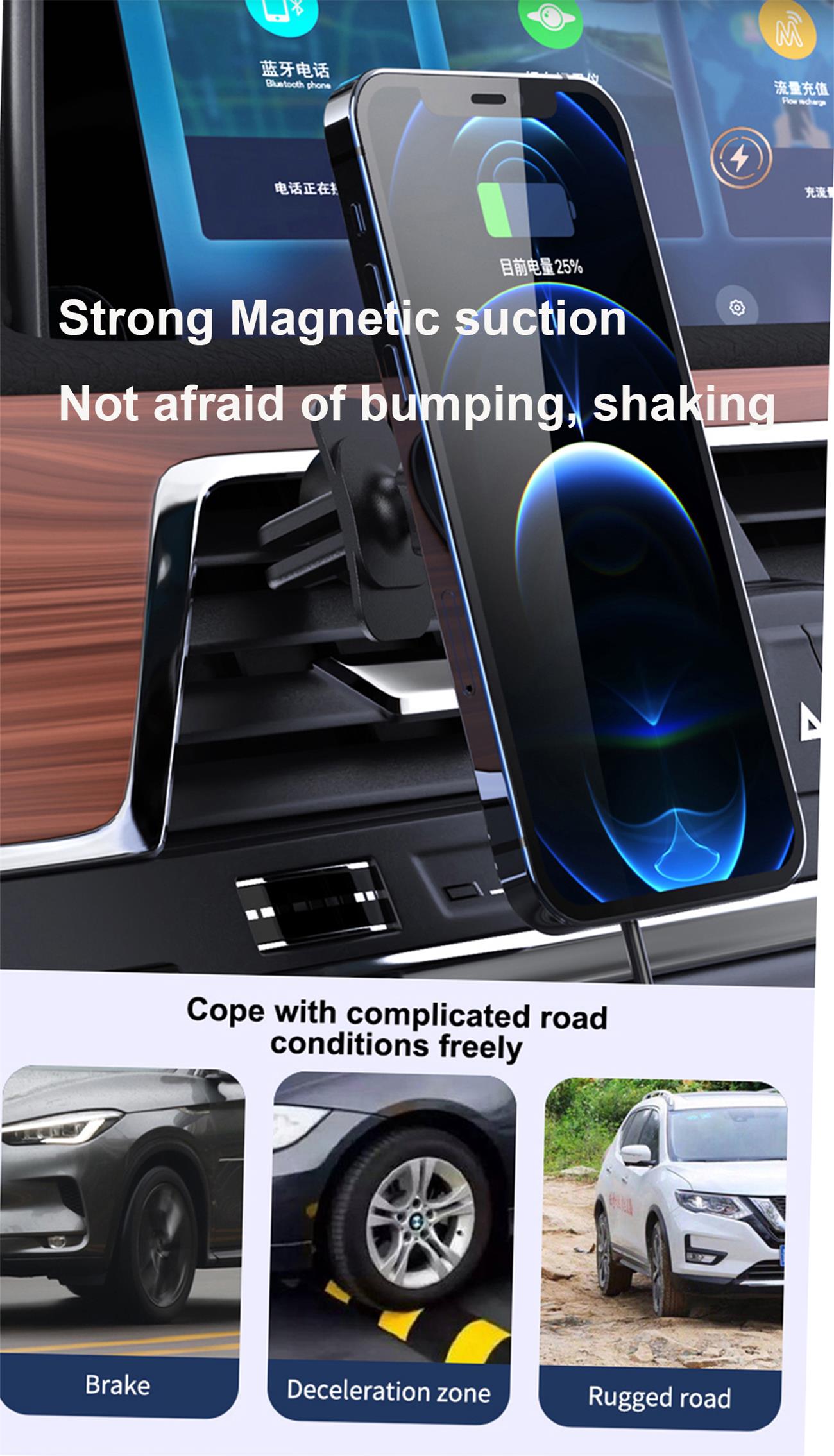 Wireless Car Charger Magnetic Suction 15W Fast Charge For Smart Phone