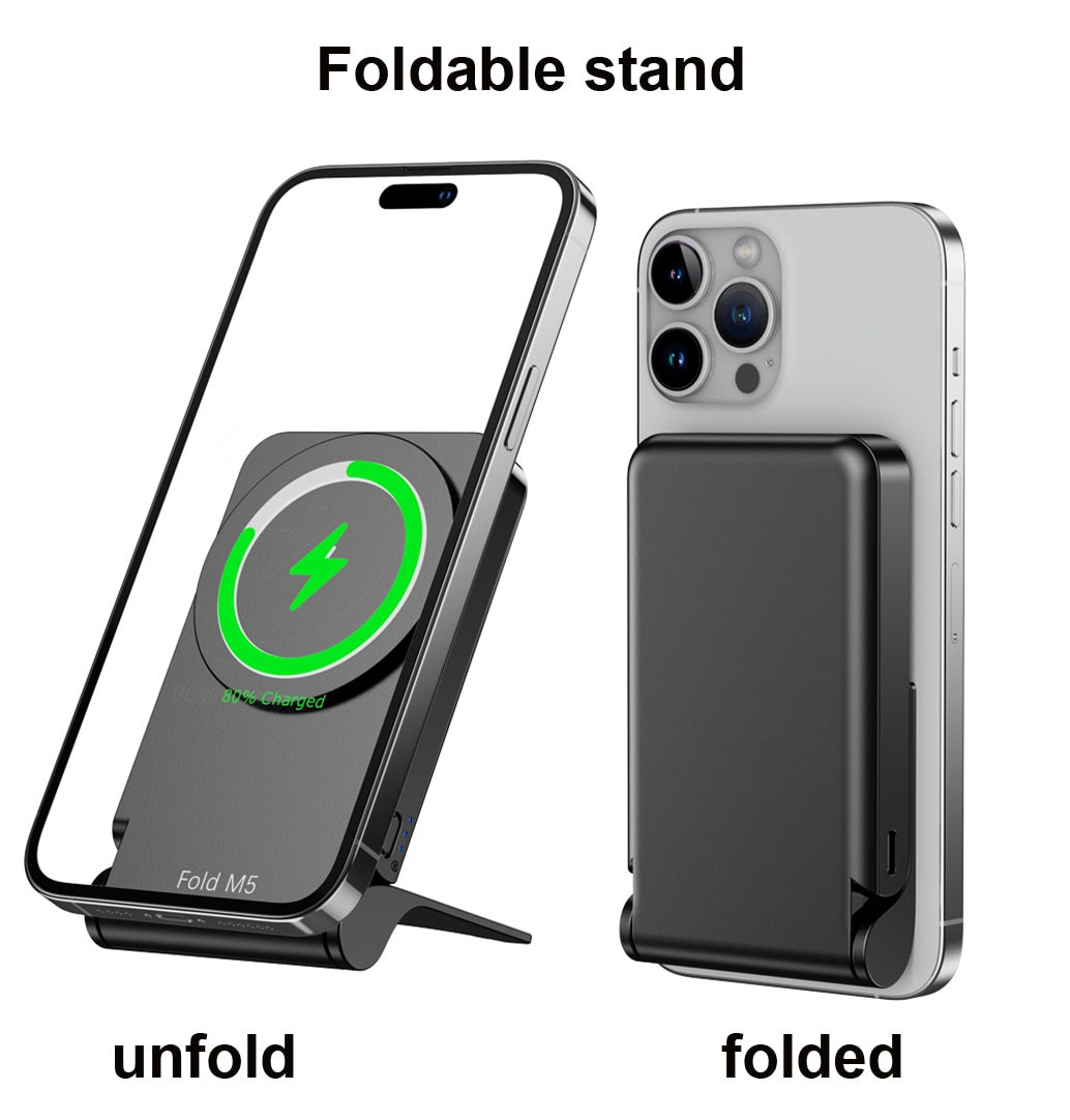 Magnetic Wireless Power Bank 5000 mAh Foldable Stand