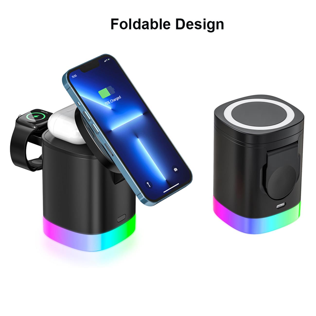 Magnetic Wireless Charger Foldable 4 In 1 Multifunction For Apple And Samsung Phone Watch Earpod