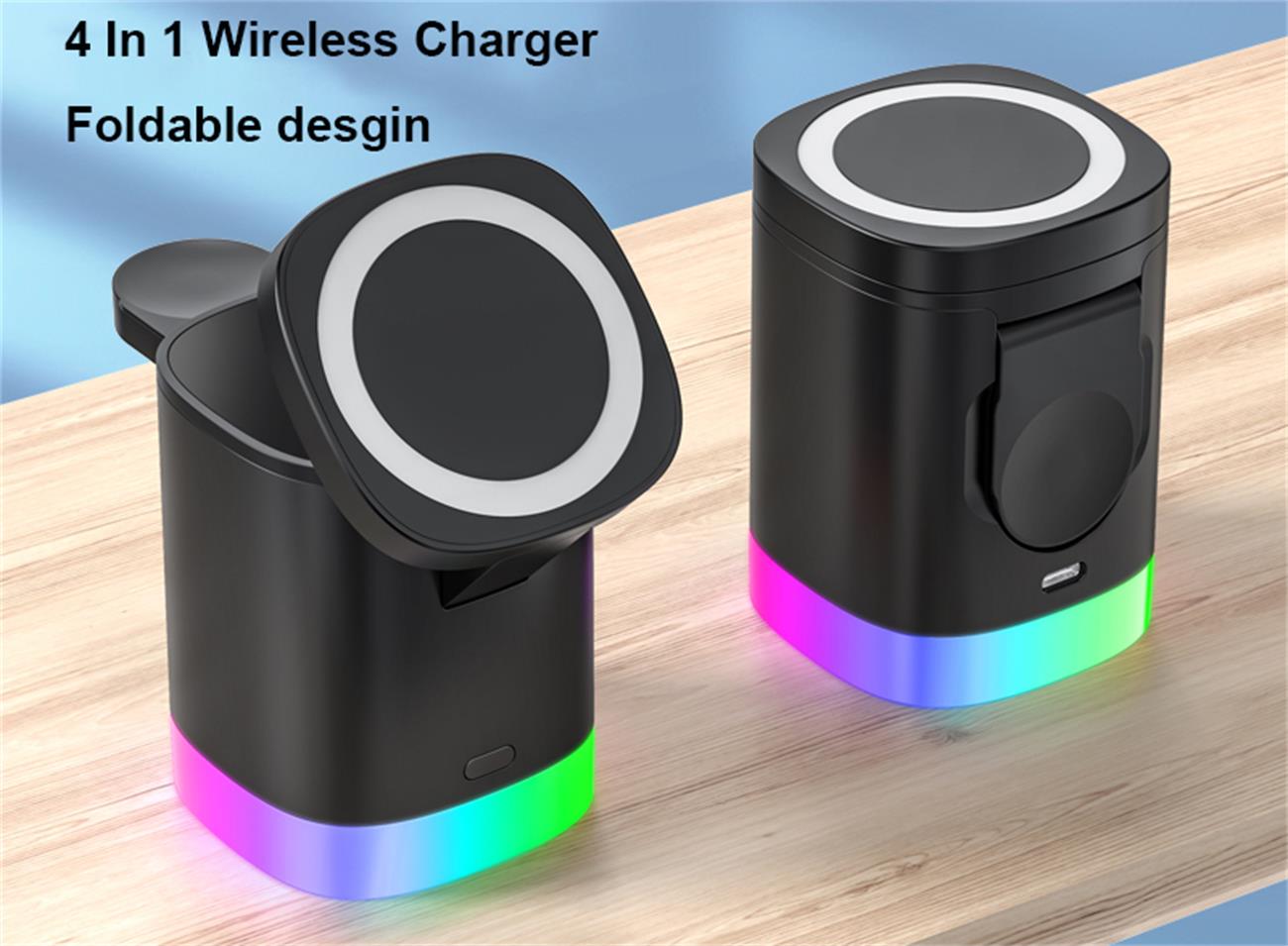 Magnetic Wireless Charger Foldable 4 In 1 Multifunction For Apple And Samsung Phone Watch Earpod
