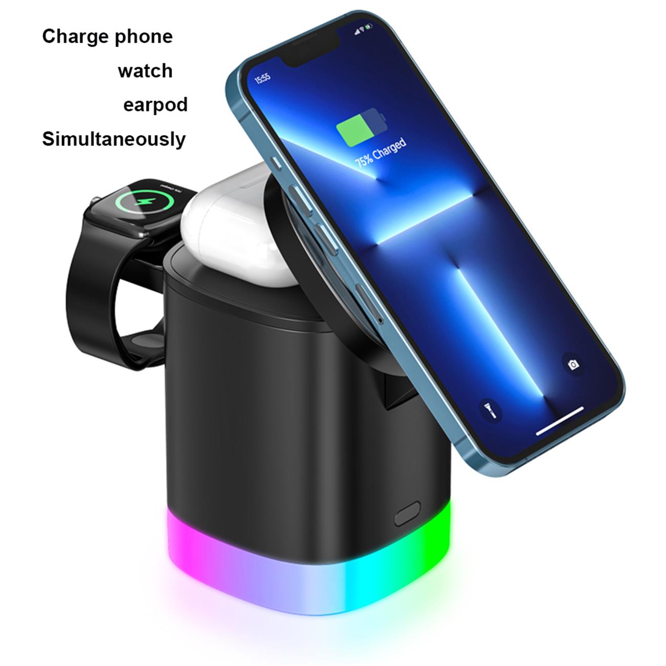 Magnetic Wireless Charger Foldable 4 In 1 Multifunction For Apple And Samsung Phone Watch Earpod