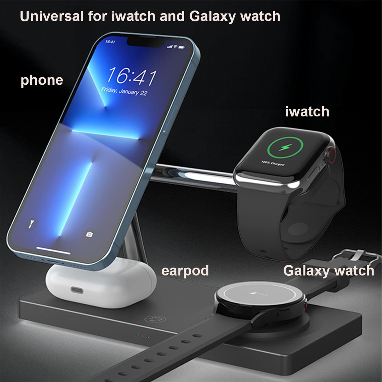 Magnetic Wireless Charger Foldable 6 In 1 Multifunction Universal For Apple And Samsung Phone Watch Earpod