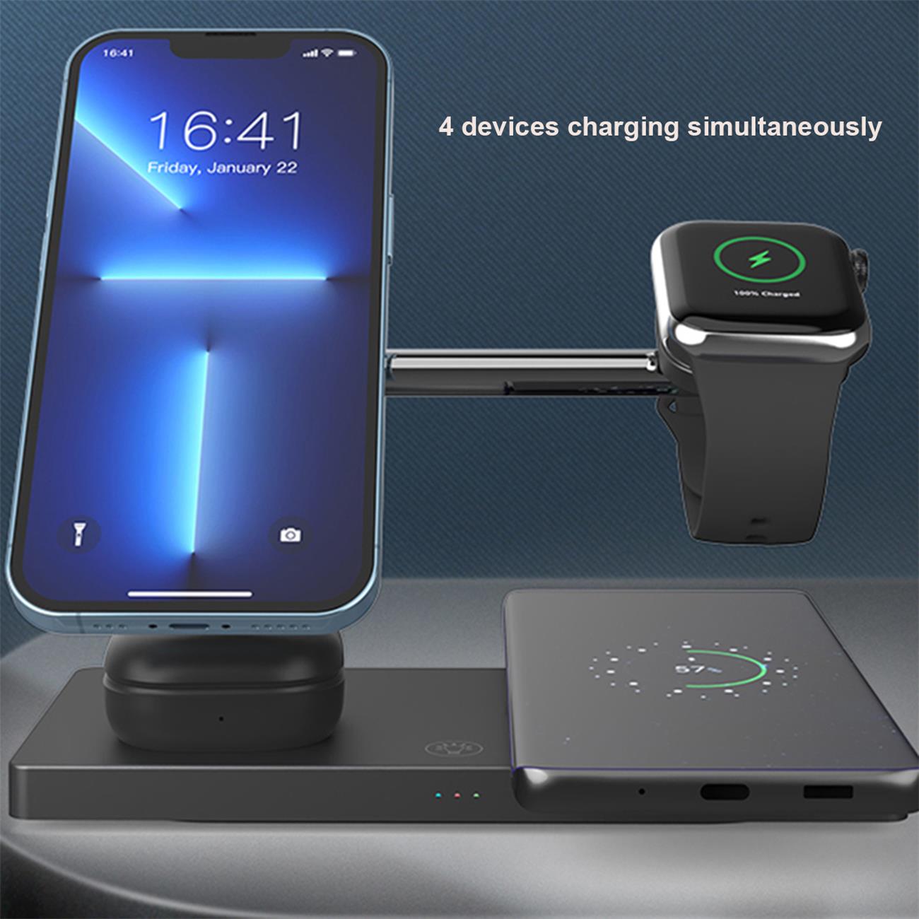 Magnetic Wireless Charger Foldable 6 In 1 Multifunction Universal For Apple And Samsung Phone Watch Earpod