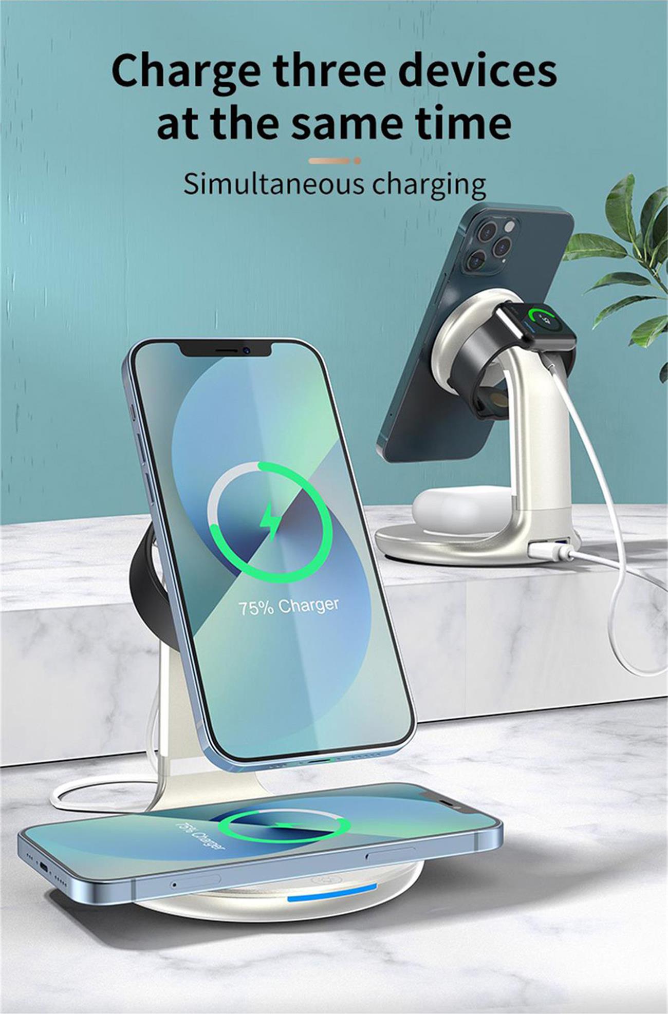 Magnetic Wireless Charger 5 In 1 Multifunction  For Iphone, Iwatch, Airpod
