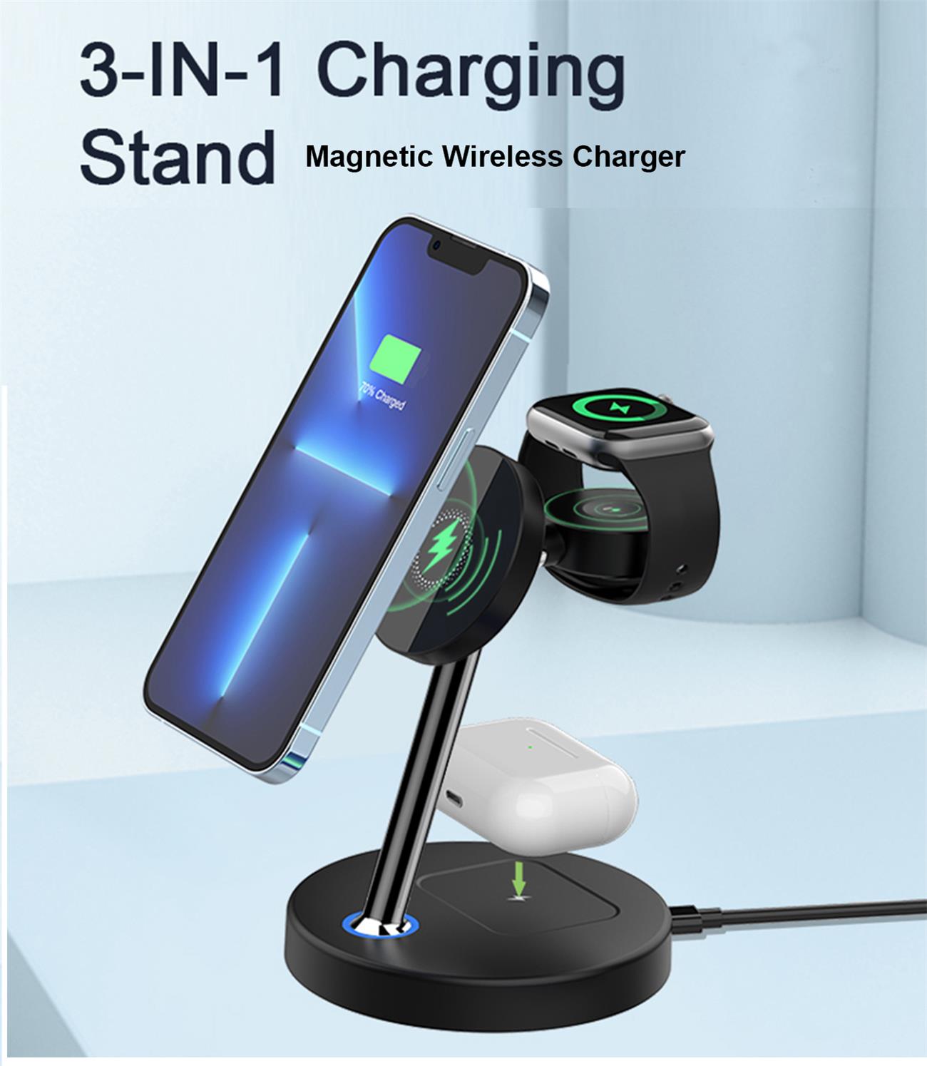 Magnetic Wireless Charger 3 In 1 Multifunction 15w Fast Charge For Iphone, Iwatch, Airpod