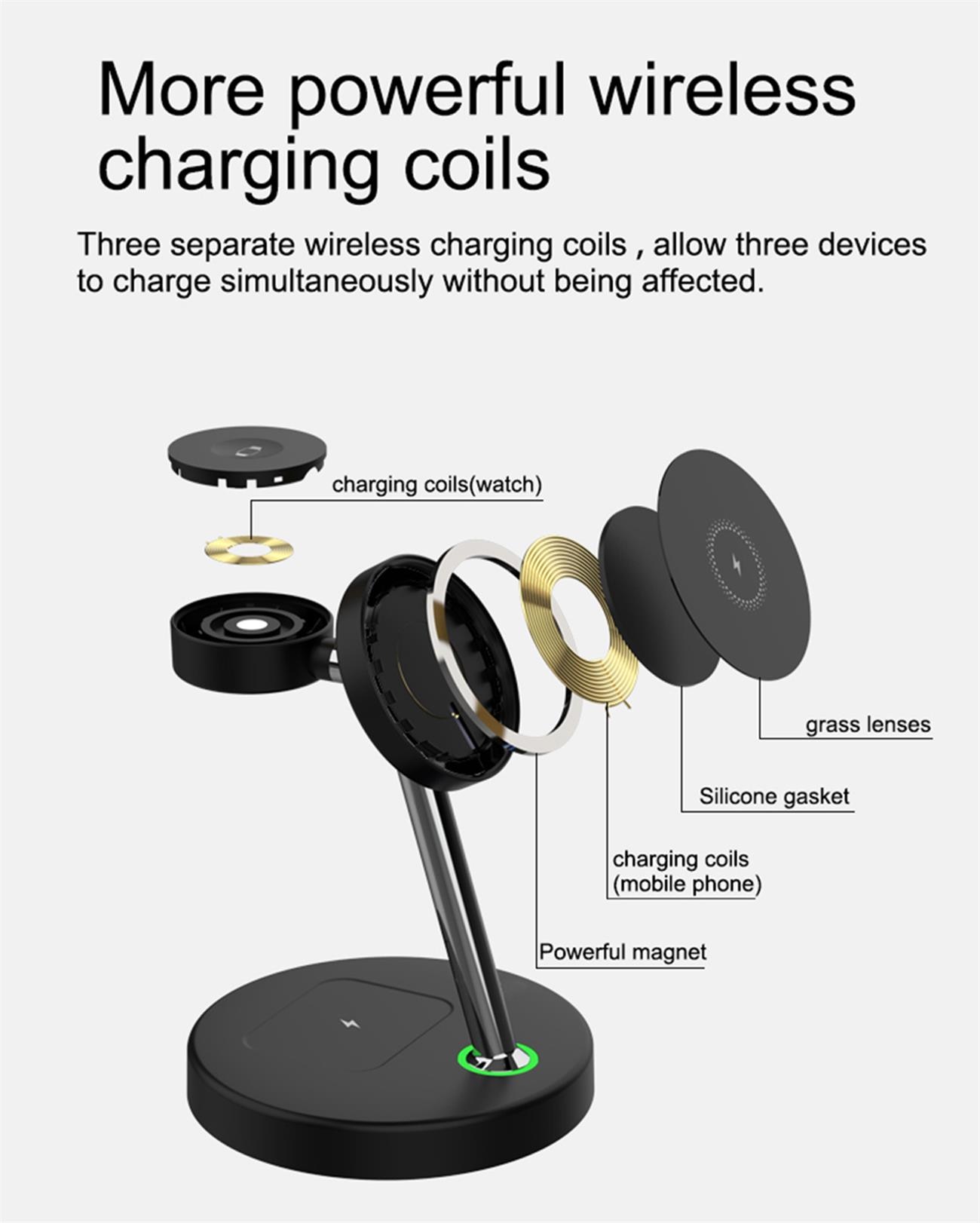 Magnetic Wireless Charger 3 In 1 Multifunction 15w Fast Charge For Iphone, Iwatch, Airpod