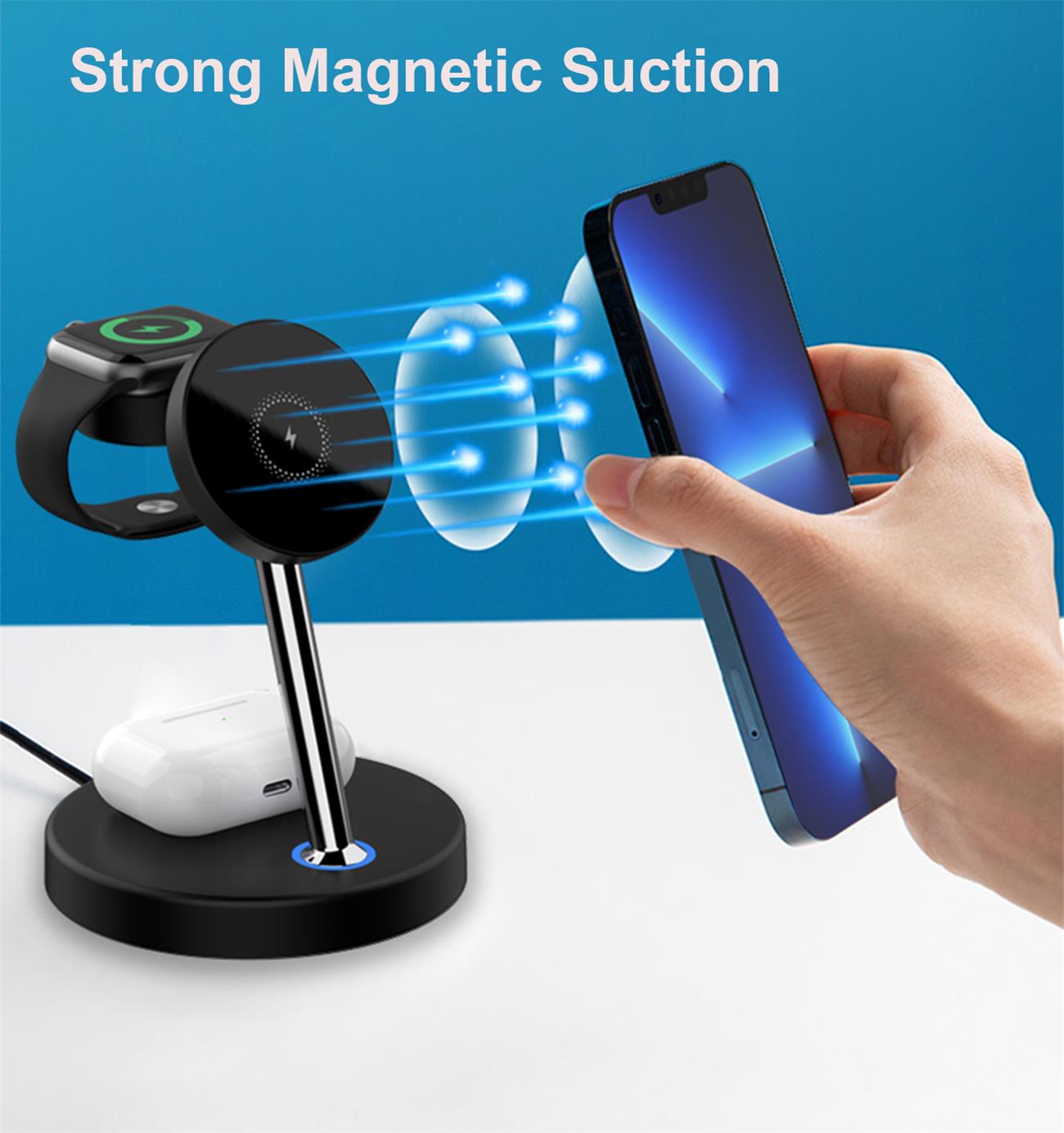 Magnetic Wireless Charger 3 In 1 Multifunction 15w Fast Charge For Iphone, Iwatch, Airpod