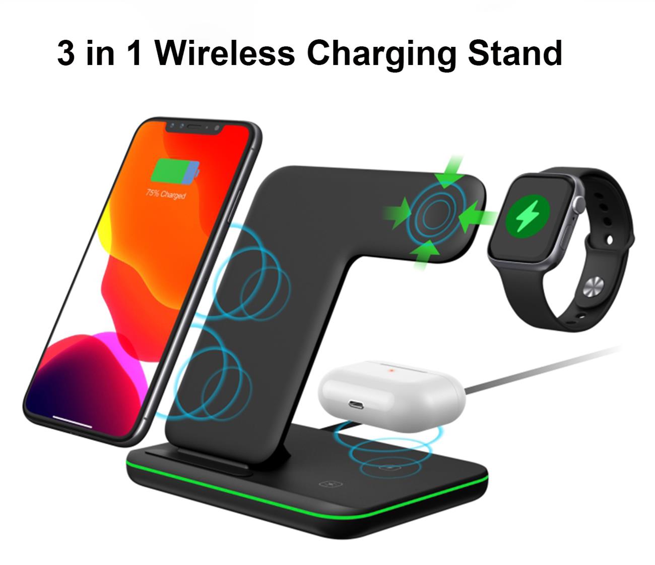 Multifunctional Wireless Charger 3 In 1 For Smart Phone Watch Earphone