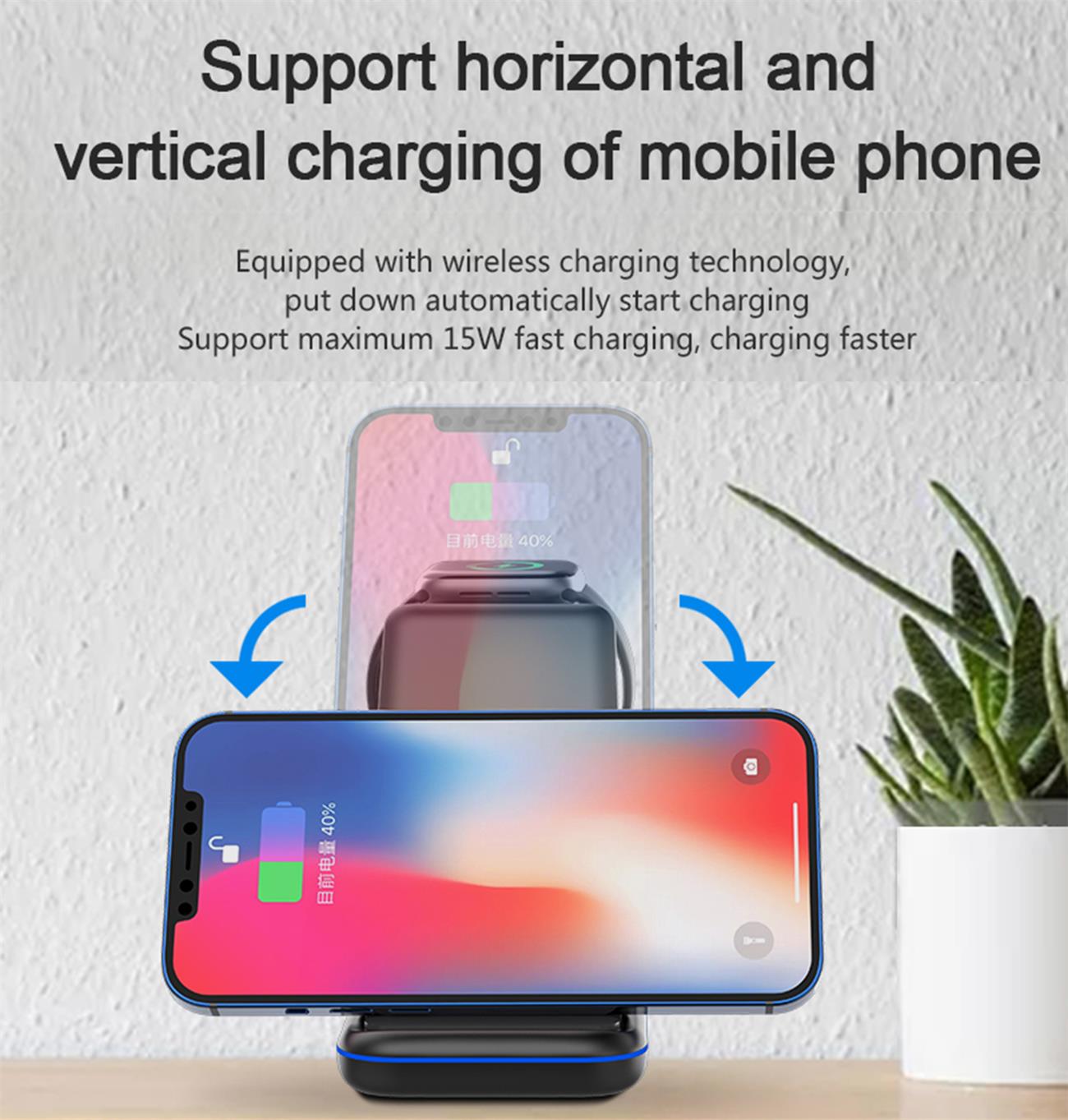 Multifunctional Wireless Charger Foldable 3 In 1 For Smart Phone Watch Earphone