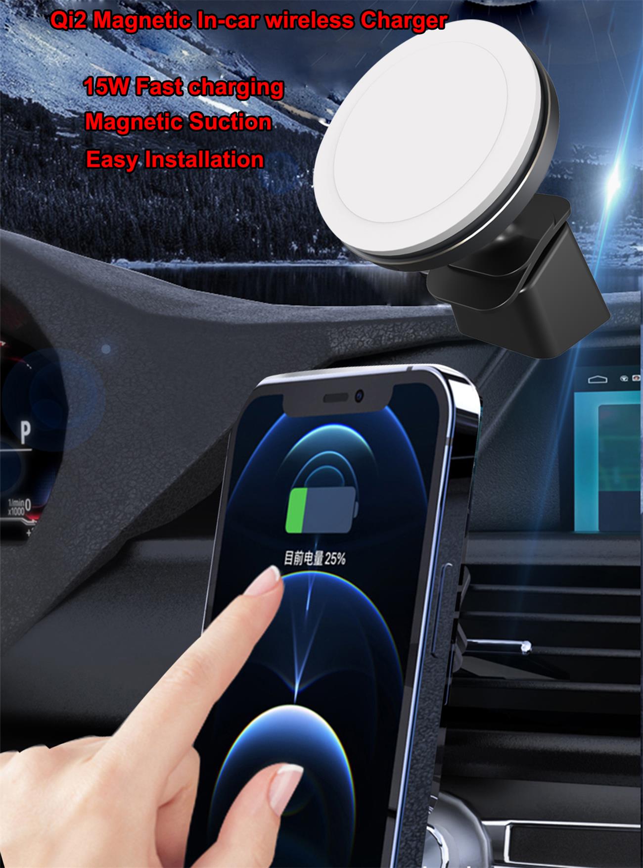 Qi2 In-car Wireless Charger Magnetic Suction 15w Fast Charge For Iphone
