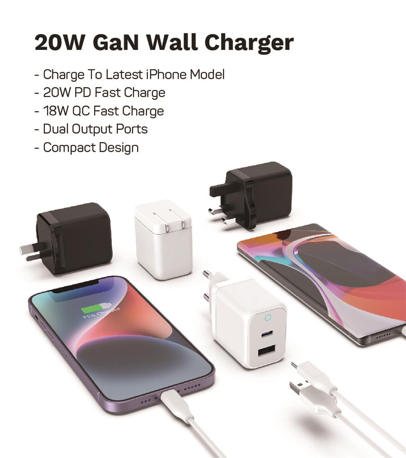 GaN 20w Wall Charger USB-A Type C Port