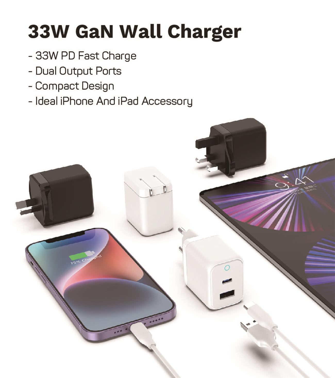 GaN 33w Wall Charger USB-A Type C Port