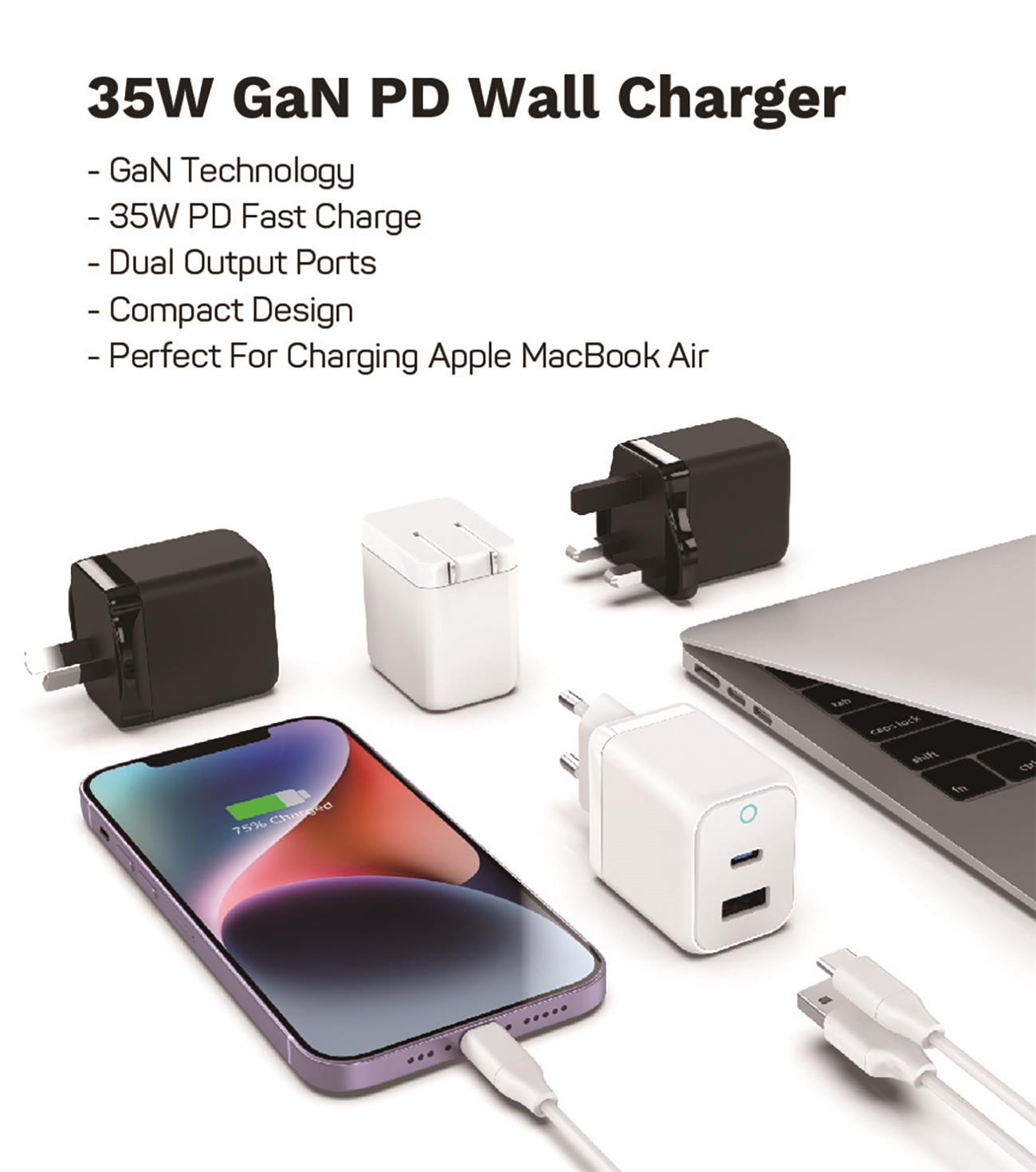 GaN 35w Wall Charger USB-A Type C Port