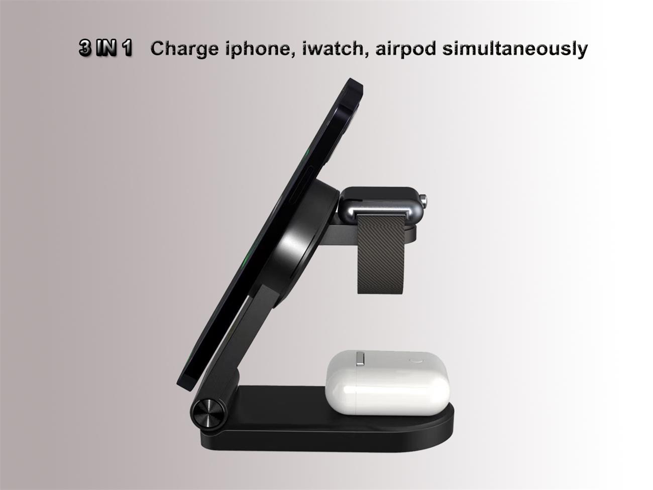 Qi2 Magnetic Wireless Charger 3 In 1 Multifunction Foldable For Iphone Iwatch Airpod
