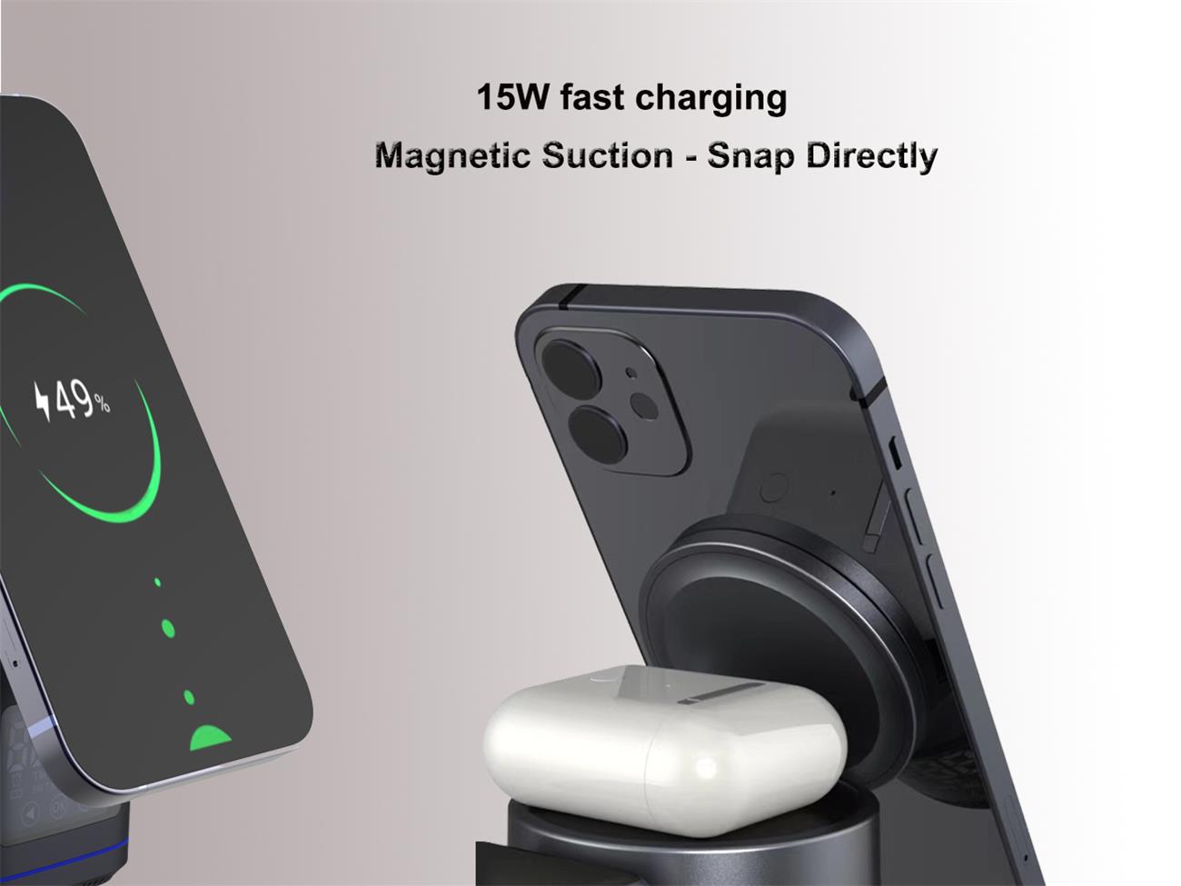 Qi2 Magnetic Wireless Charger Foldable 3 In 1 Multifunction For Iphone Iwatch Airpod
