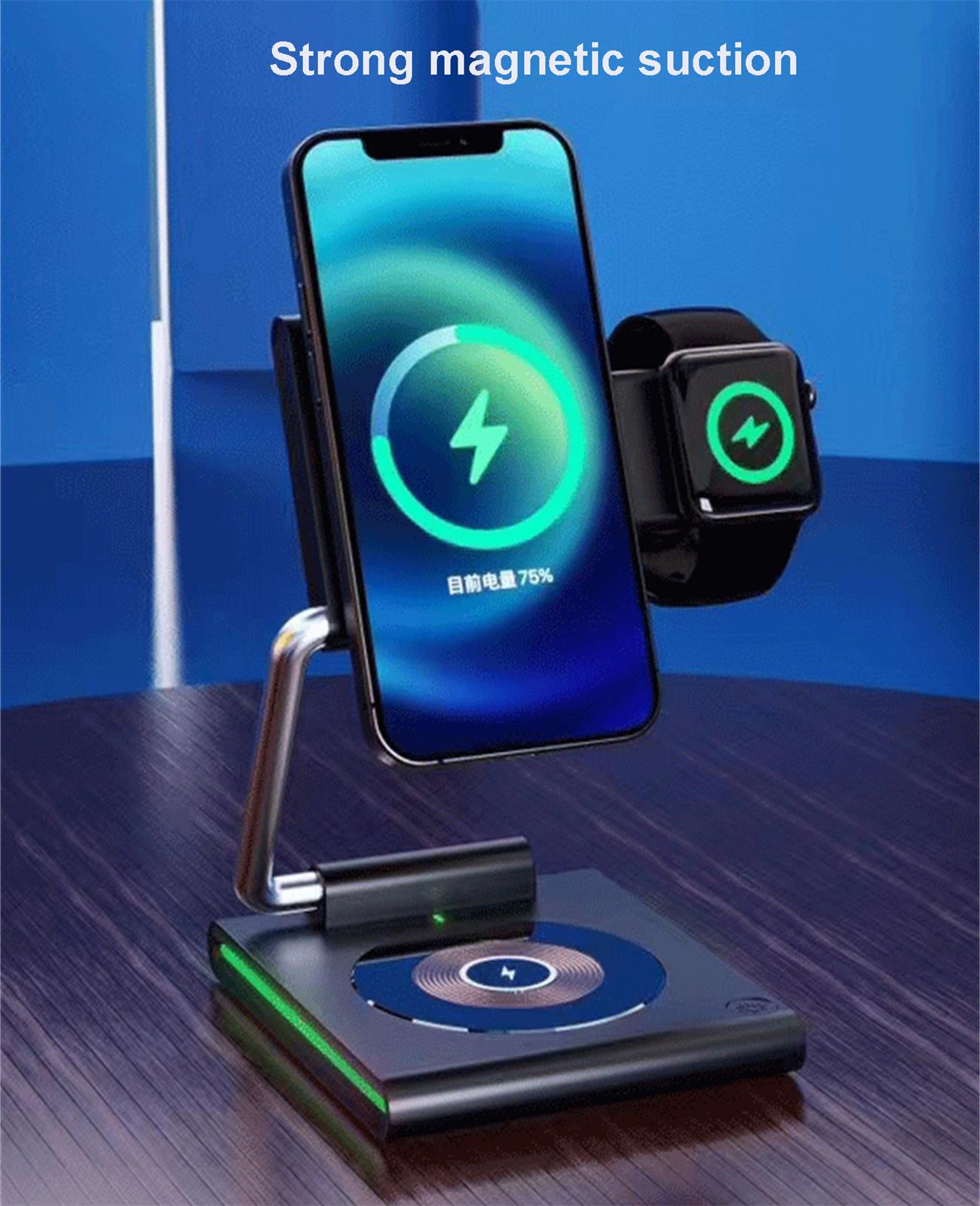 Magnetic Wireless Charger Foldable 3 In 1 Multifunction For Apple And Samsung Phone Apple Watch Airpod