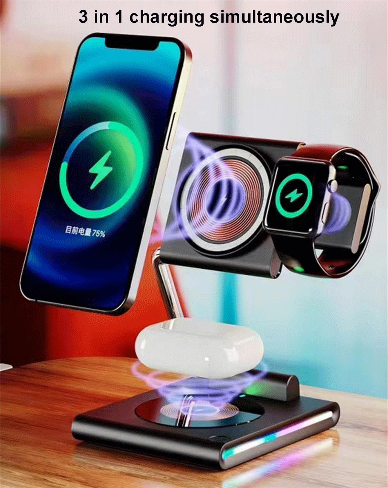 Magnetic Wireless Charger Foldable 3 In 1 Multifunction For Apple And Samsung Phone Apple Watch Airpod
