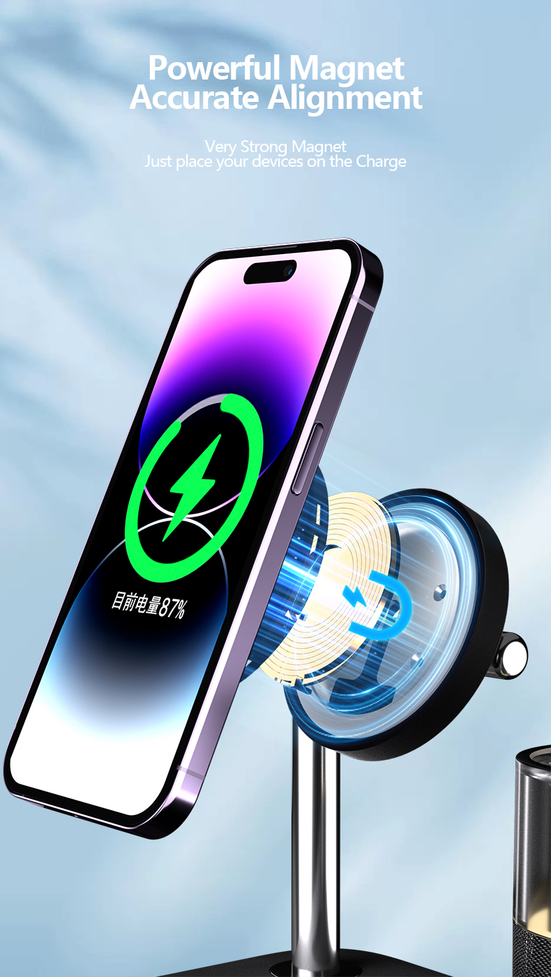 Qi2 Magnetic Wireless Charger 5 In 1 With Led Alarm Time Display