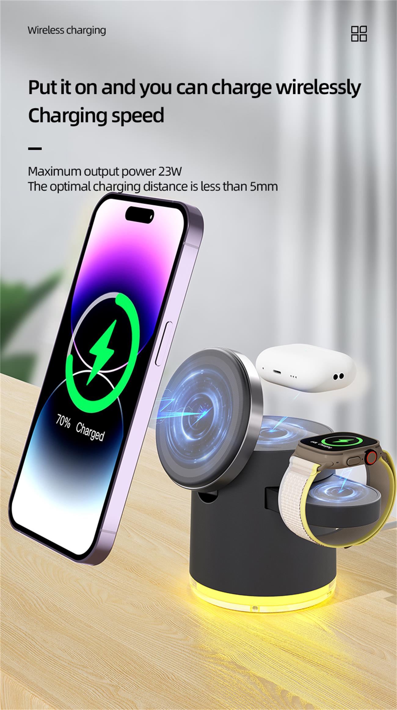 Qi2 Magnetic Wireless Charger Foldable 4 In 1 For Iphone Apple Watch Airpod