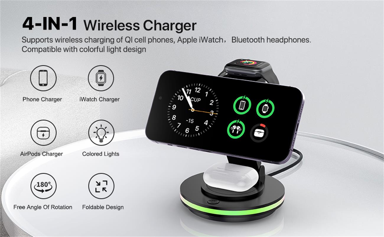 Magnetic Wireless Charger  5 In 1  With Led Light