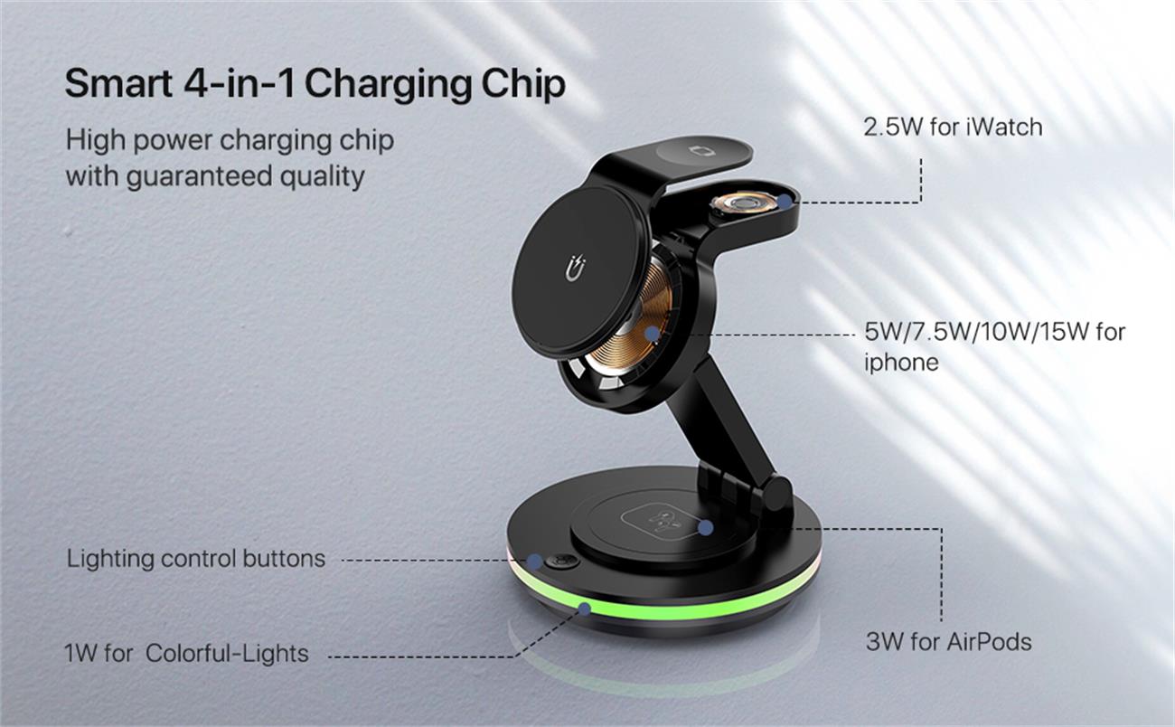 Magnetic Wireless Charger  5 In 1  With Led Light