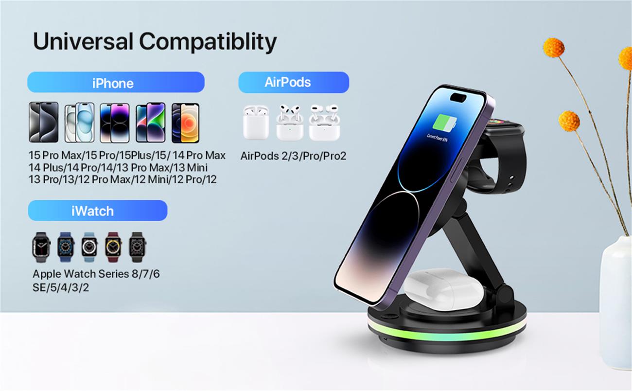 Magnetic Wireless Charger  5 In 1  With Led Light