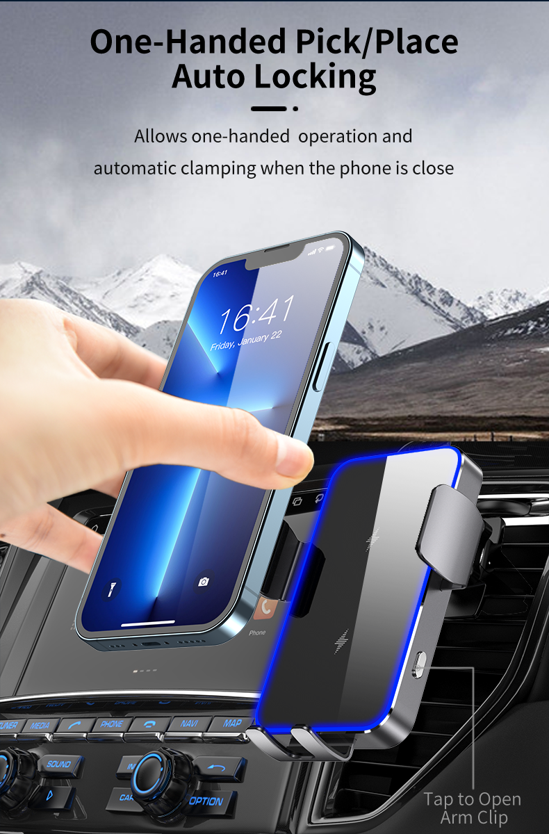 Wireless Car Charger Auto Clamp With Led Strip