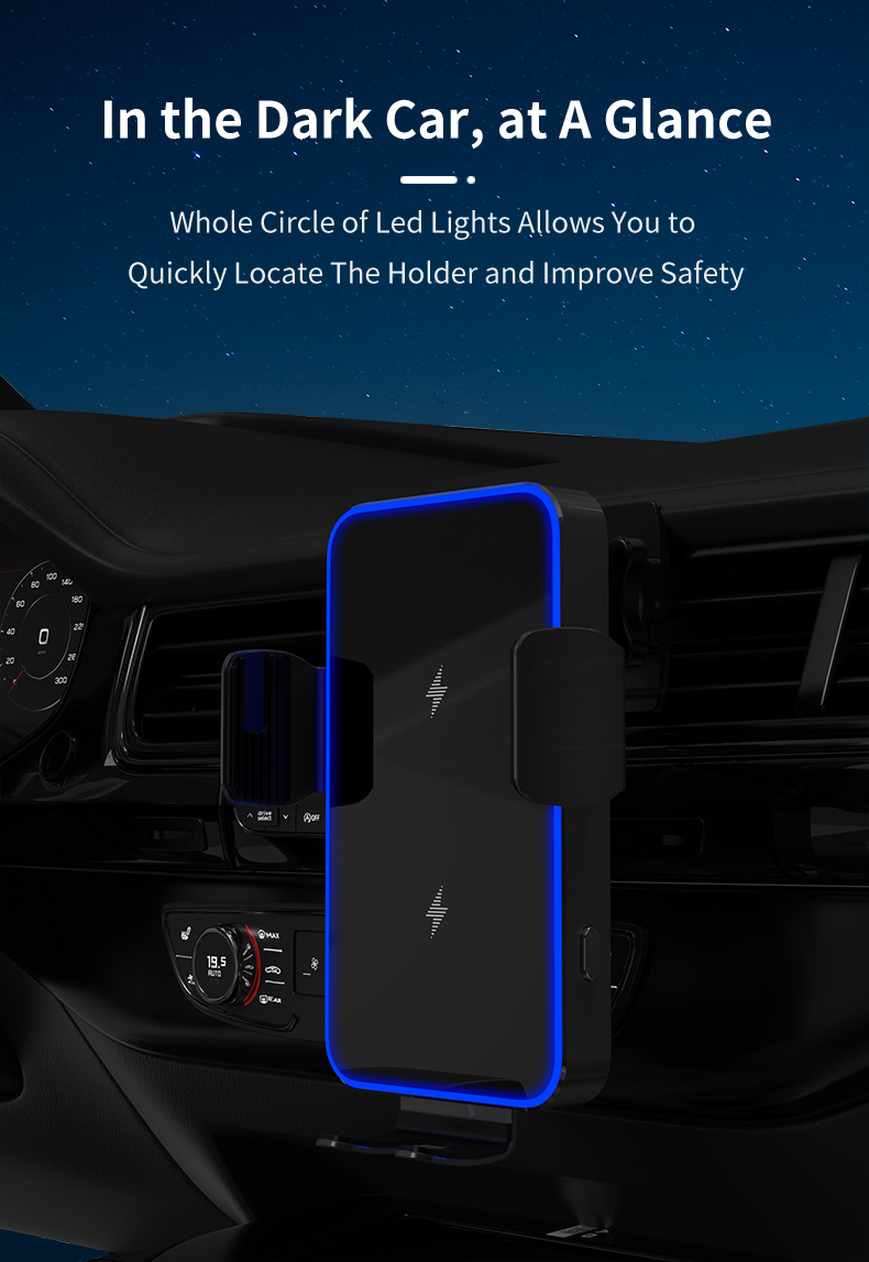 Wireless Car Charger Auto Clamp With Led Strip