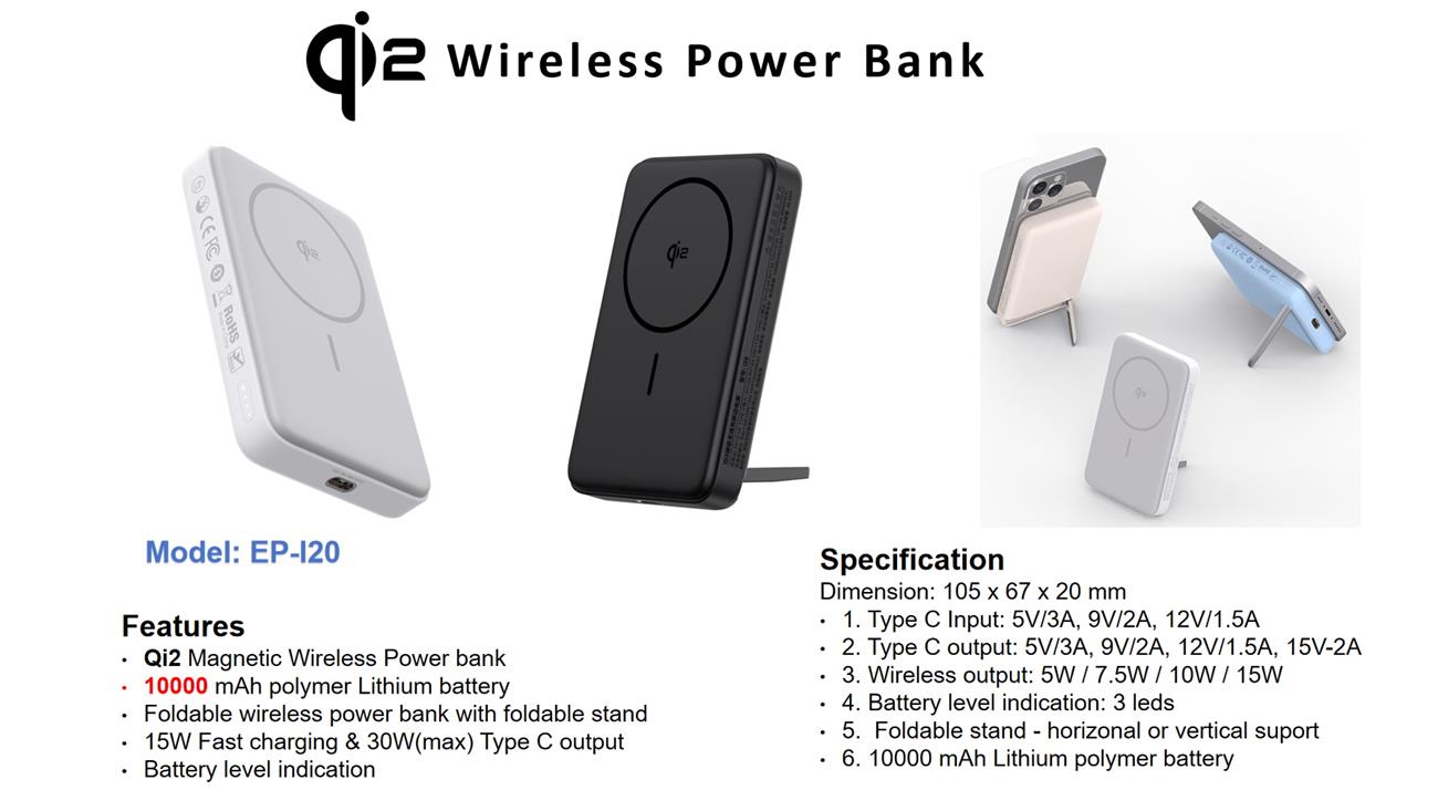 Qi2 Magnetic Wireless Power Bank 10000mah With Foldable Stand