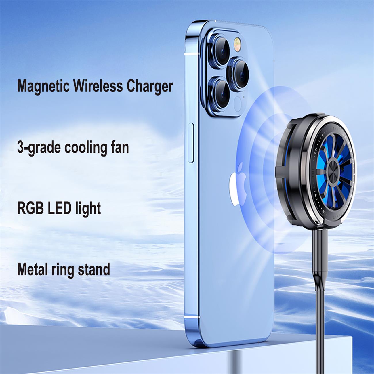 Magnetic Wireless Charger With Cooling Fan And Led Light