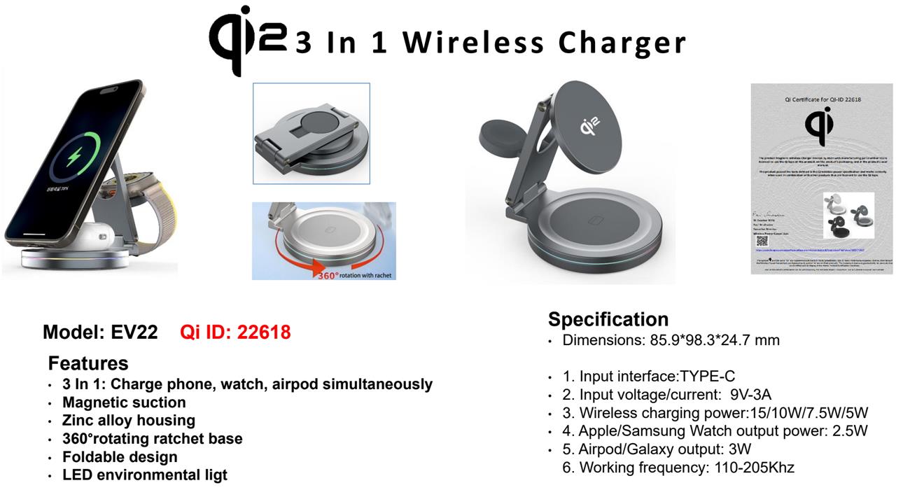 Qi2 Magnetic Wireless Charger Foldable 3 In 1 For Iphone Apple Watch Airpod