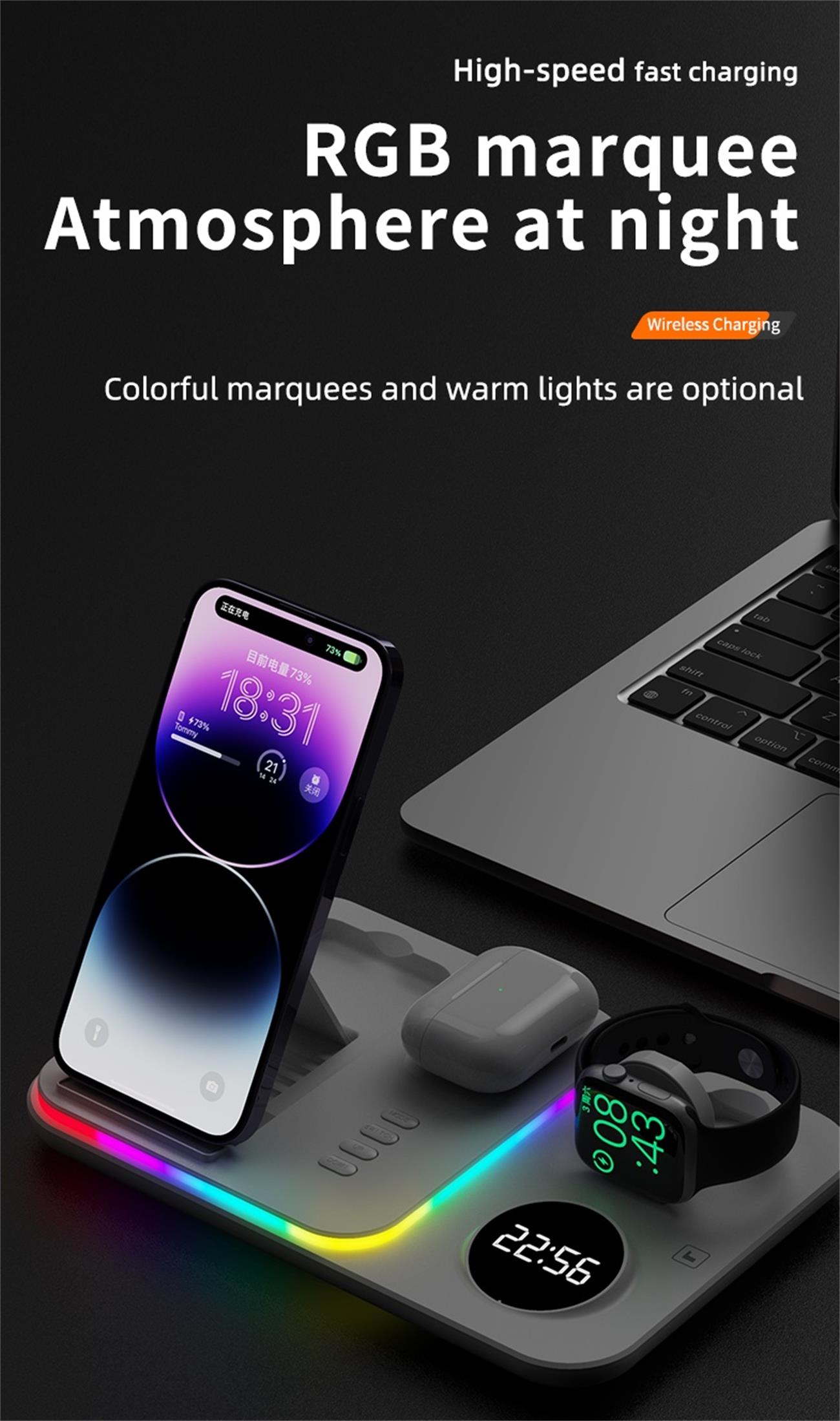 Multifunctional Wireless Charger Foldable 6 In 1 With Display