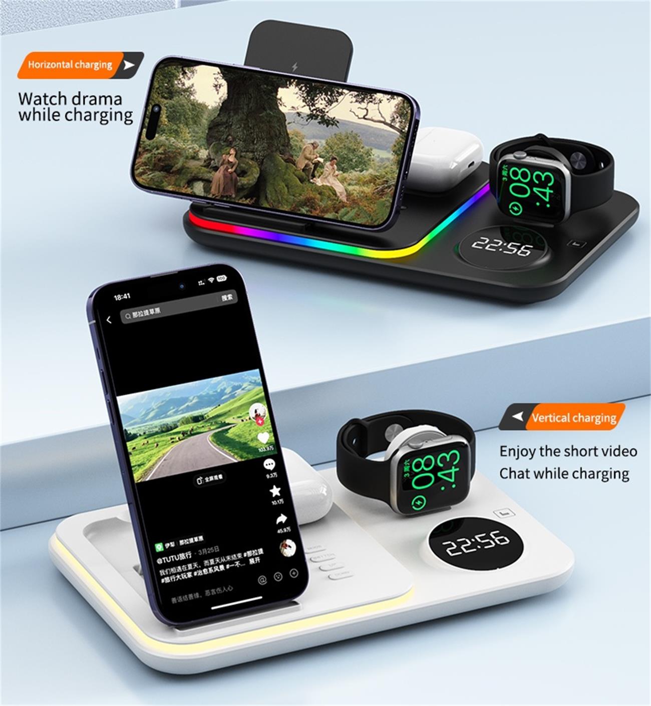 Multifunctional Wireless Charger Foldable 6 In 1 With Display
