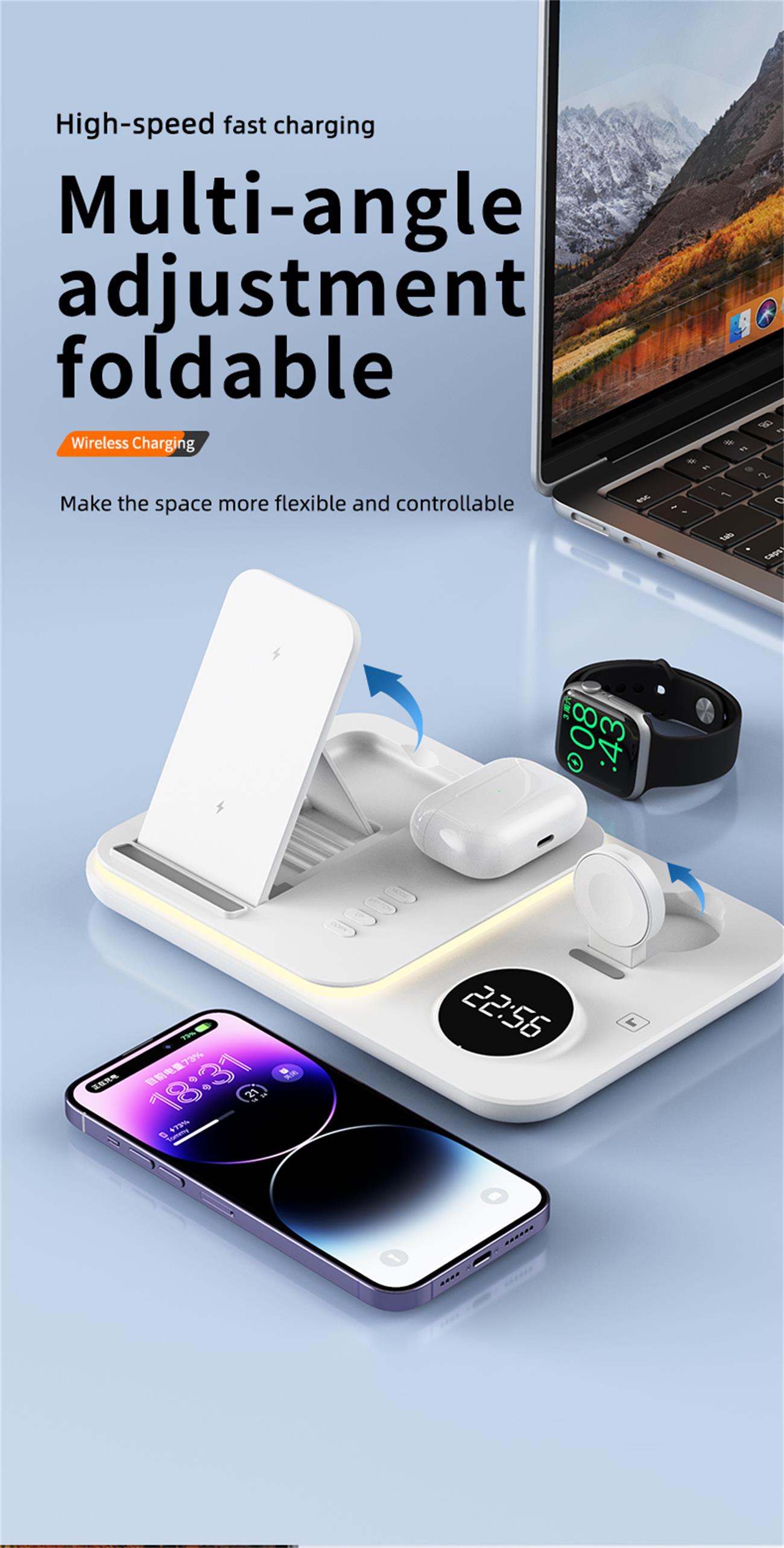 Multifunctional Wireless Charger Foldable 6 In 1 With Display