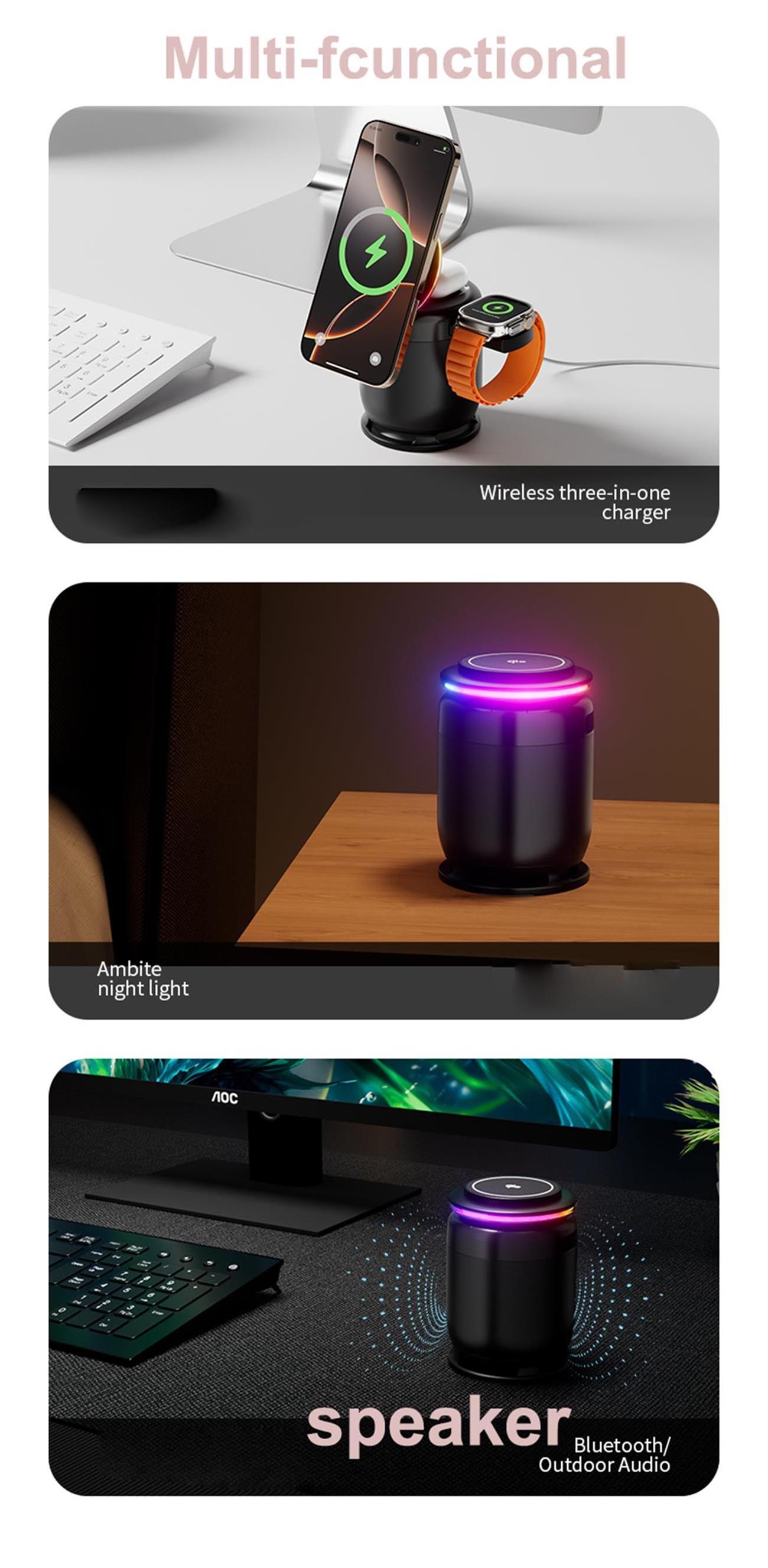 Qi2  Magnetic Wireless Charger With Bluetooth Speaker 6 In 1