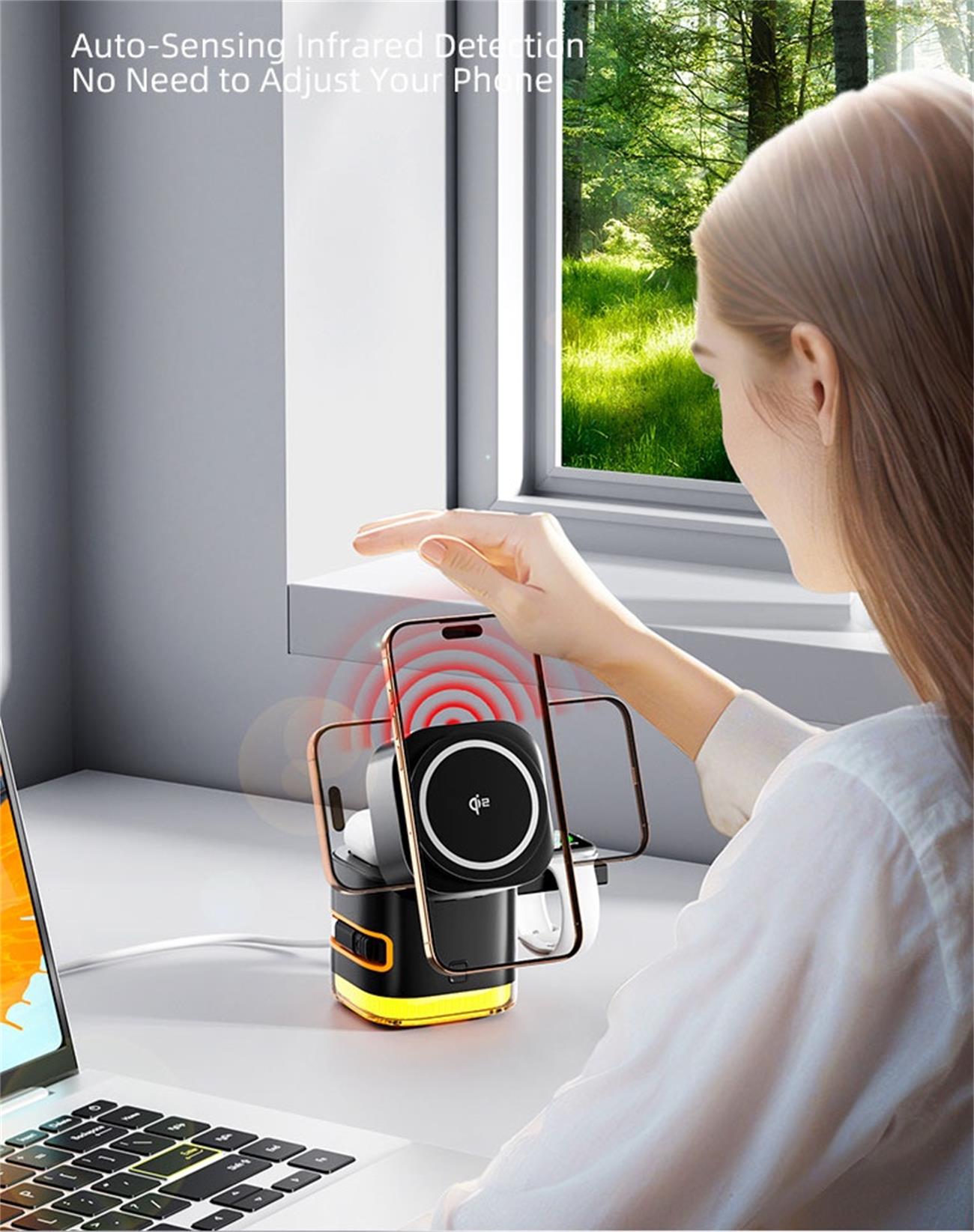 Qi2.2 Auto-sensor Gesture Rotation Magnetic Wireless Charger 5in 1