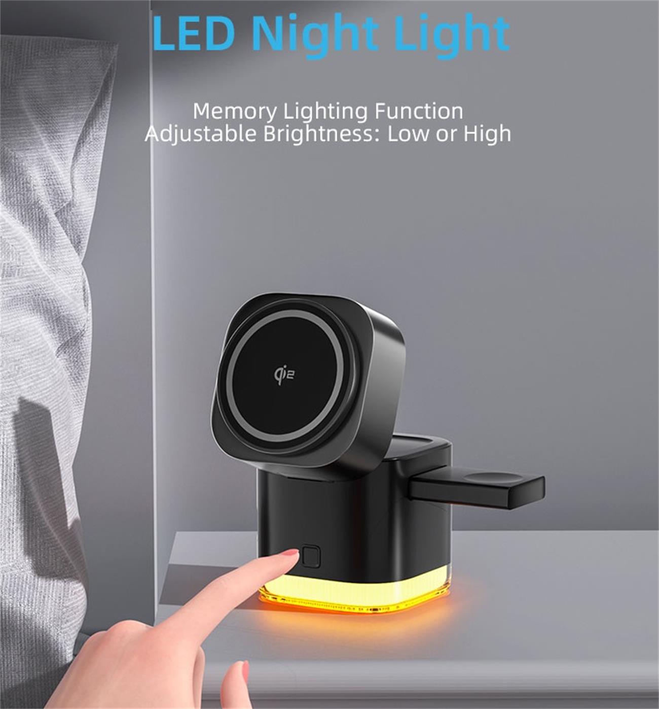 Qi2.2 Auto-sensor Gesture Rotation Magnetic Wireless Charger 5in 1