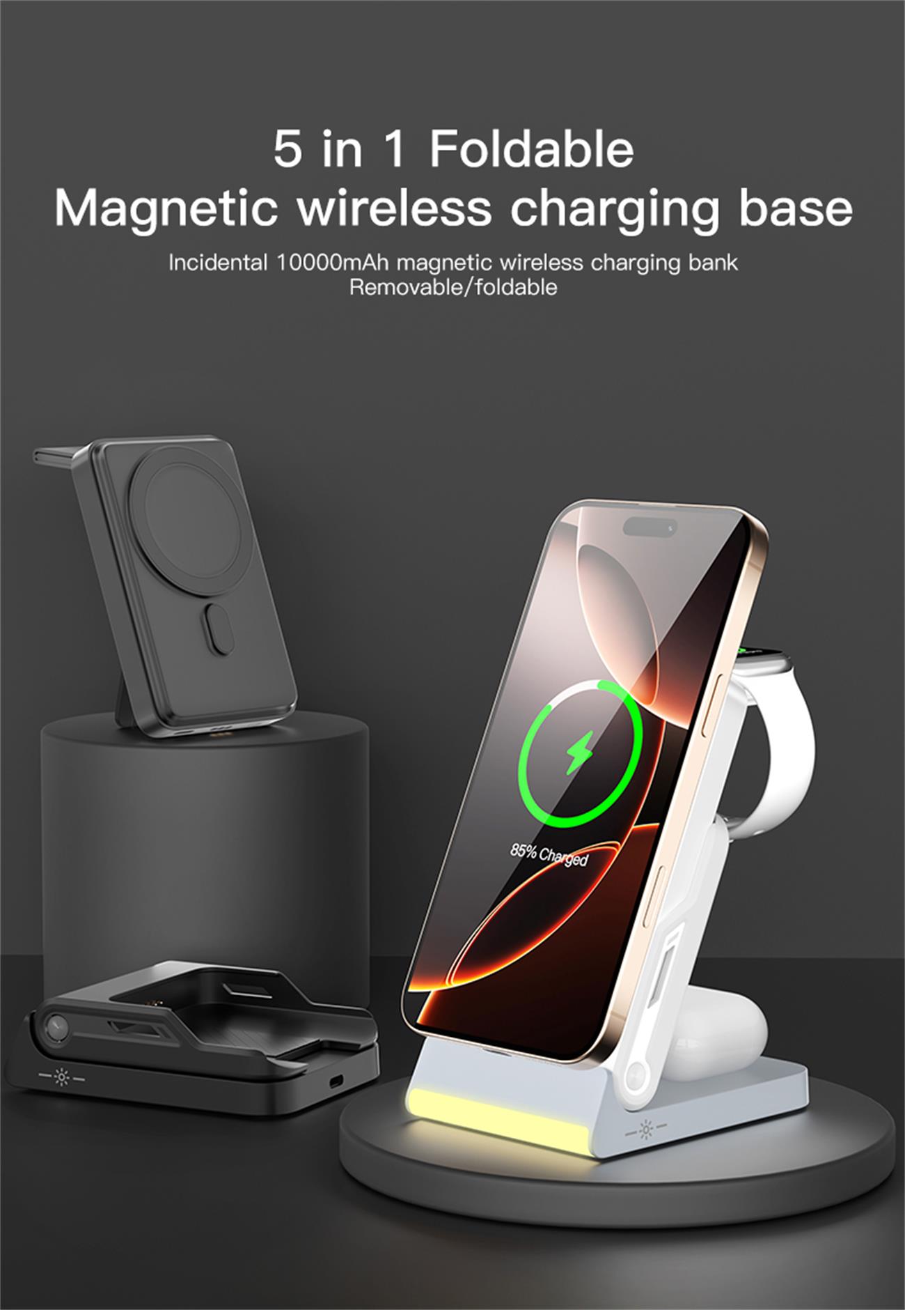 3 In 1 Magnetic Wireless Power Bank  10000 Mah Type C Detachable