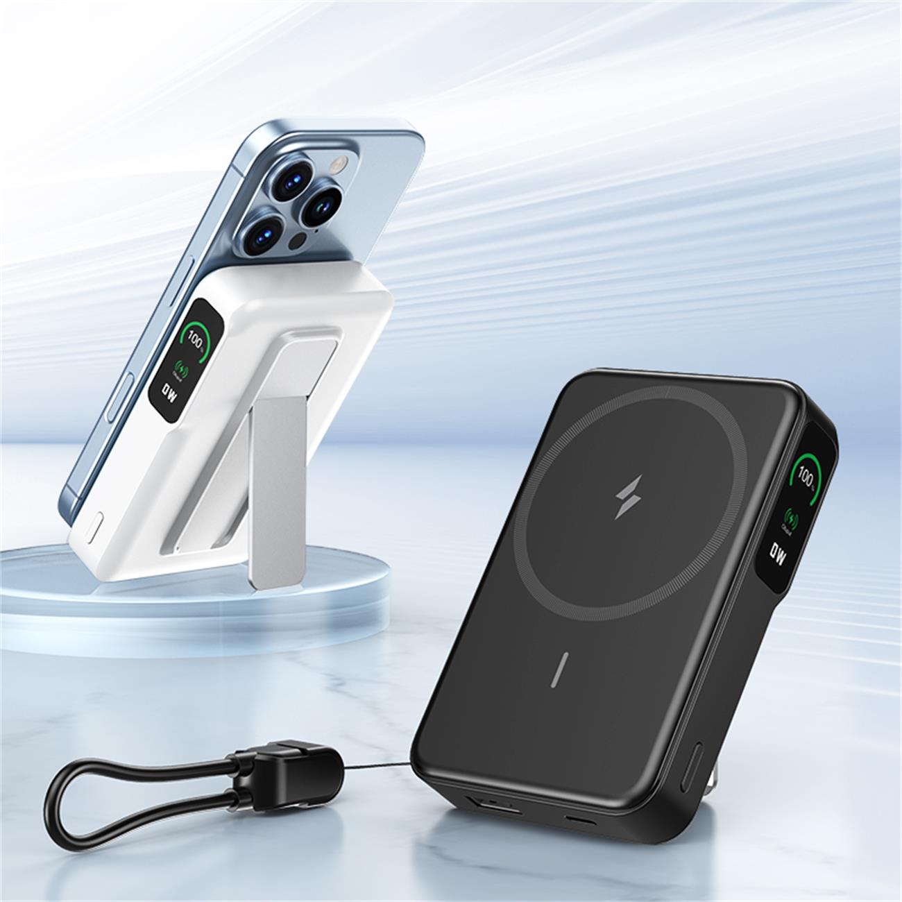 Qi2 Magnetic Wireless Power Bank 10000mah With Foldable Stand