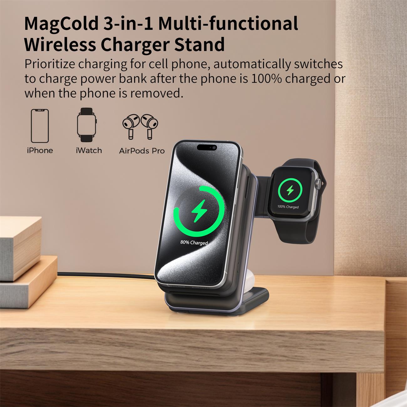 Semi-conductor Cooling Qi2 Magnetic Wireless Power Bank 10000mah With Foldable Stand