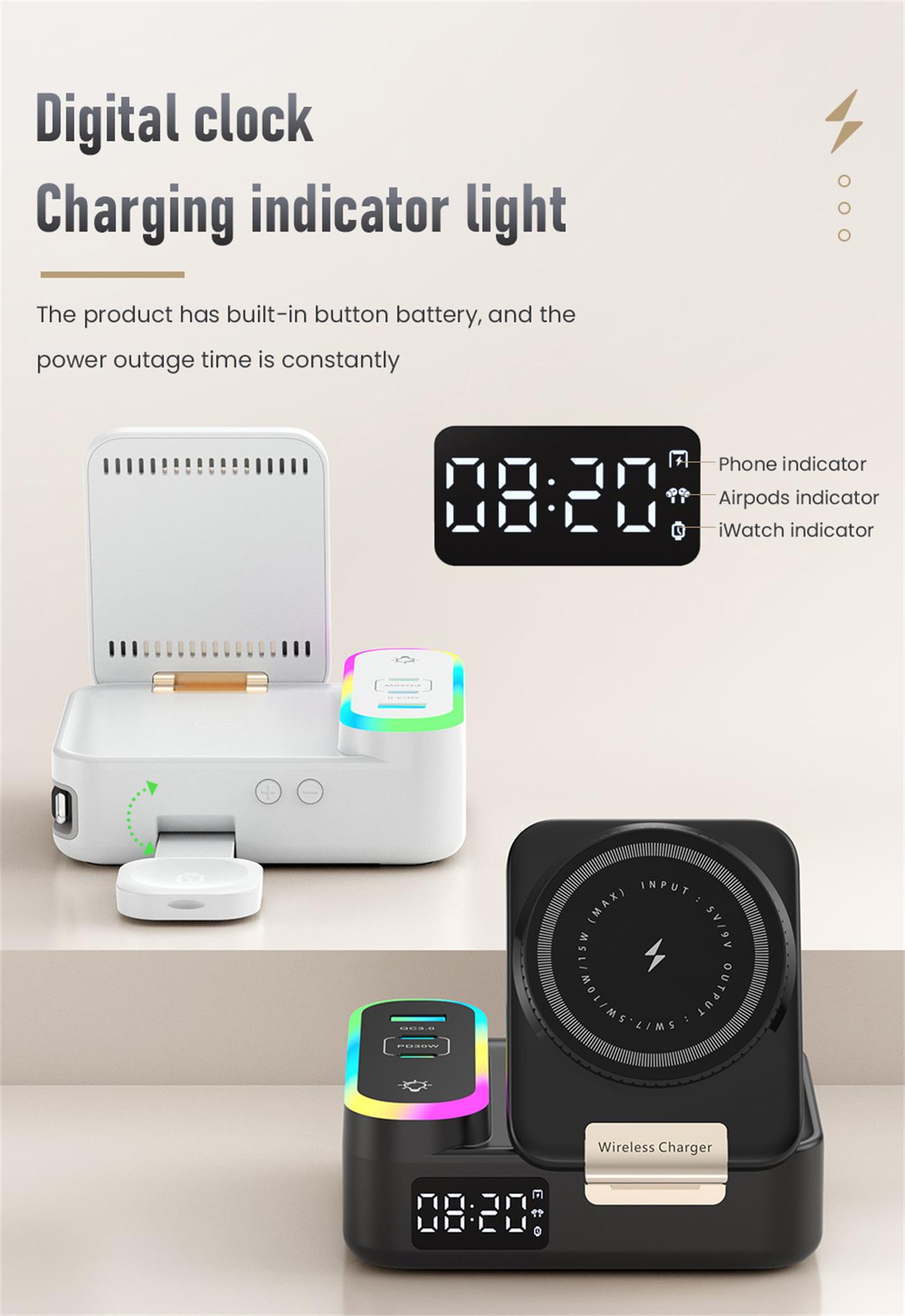 Multifunctional Wireless Charger Foldable 8 In 1 With Display