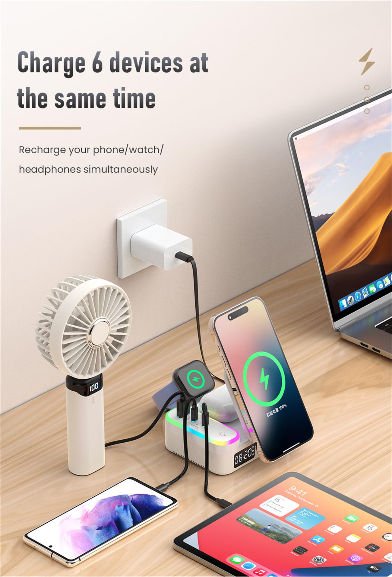 Multifunctional Wireless Charger Foldable 8 In 1 With Display